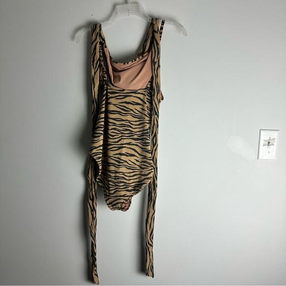 New Aerie Swimsuit Pique Zebra Animal Print Wrap One Piece Brown XXL - Picture 5 of 10